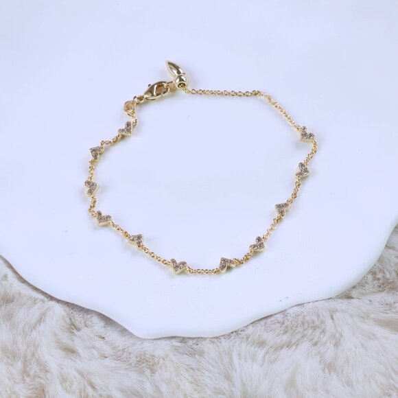 New Kendra Scott Haven Heart White Crystal Gold Chain Bracelet - Picture 2 of 2
